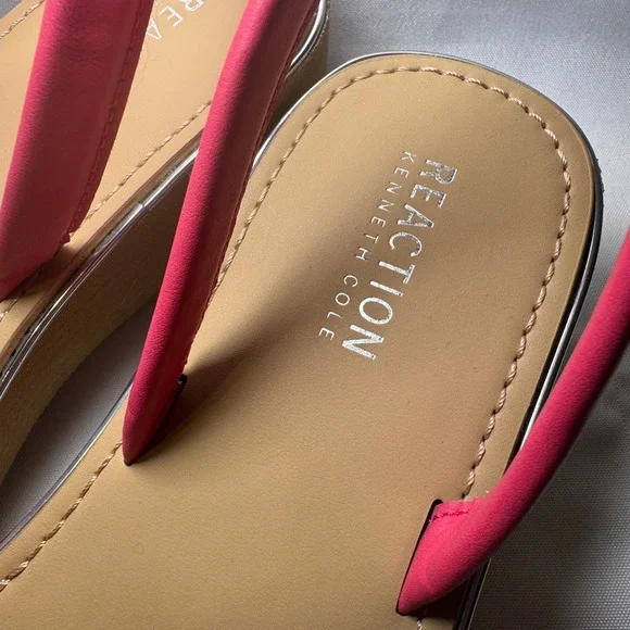 Kenneth Cole Reaction Coral Pink Laser Cut Wedge Sandals Fine Glass Laser 9.5 - Picture 3 of 9